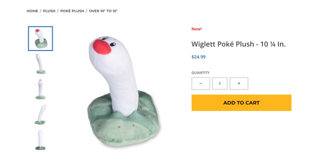 The new Wiglett plush on the Pokémon Center's website.