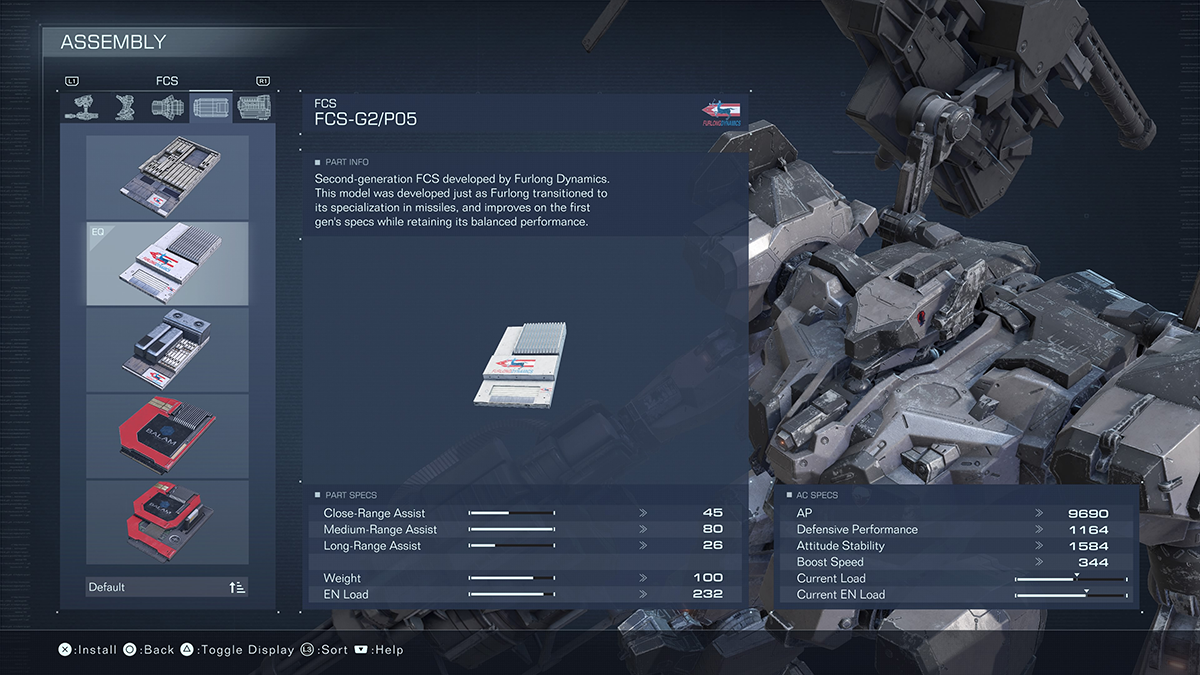 A menu screen from Armored Core 6.