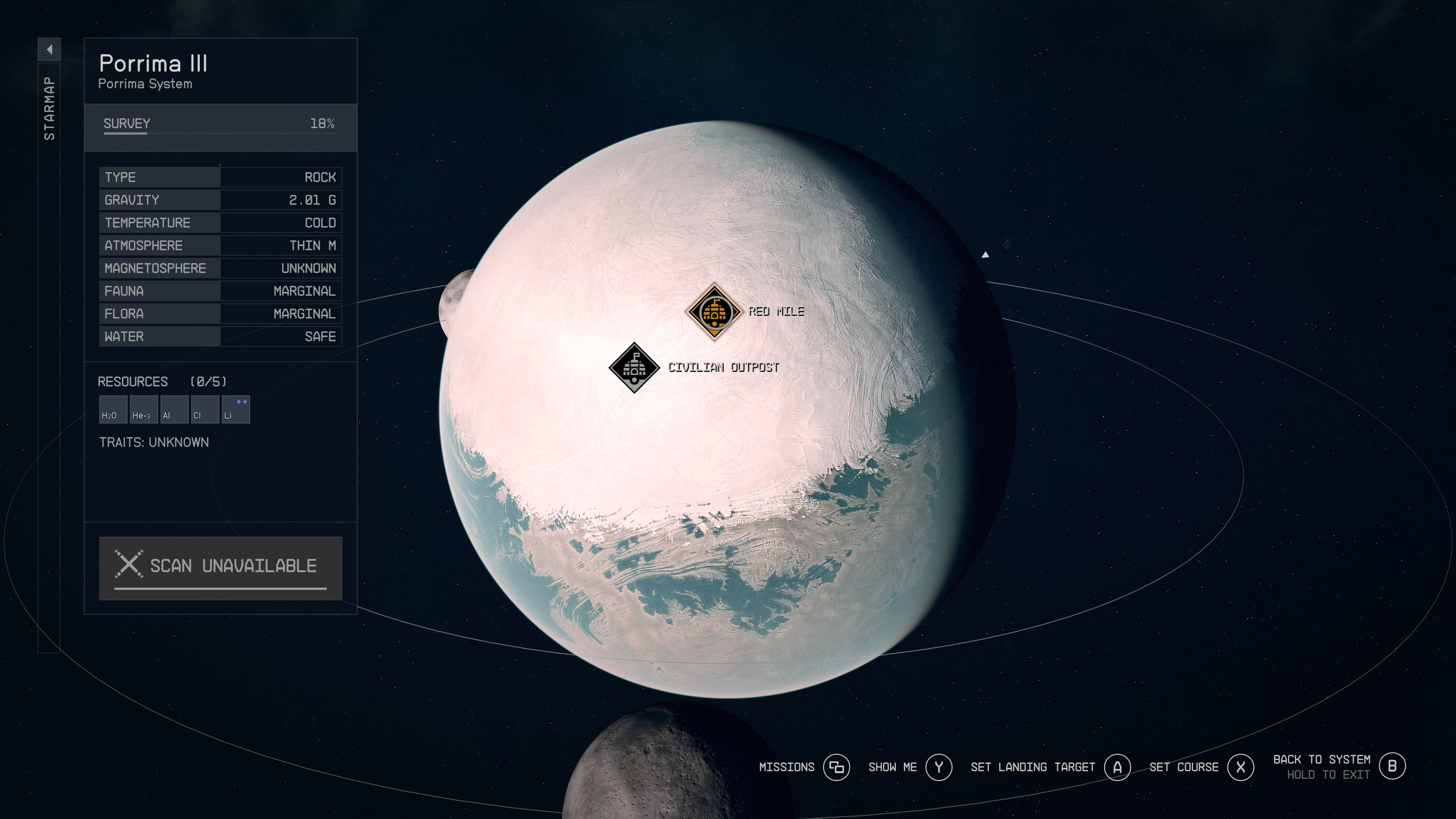 An in-game shot of the Porrima III planet in the sci-fi game Starfield. 