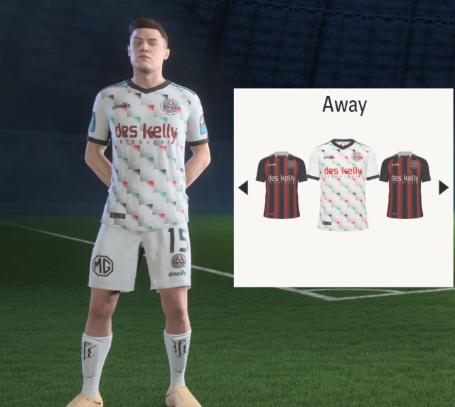 A screenshot showing the Bohemian FC kits in EA FC 24.