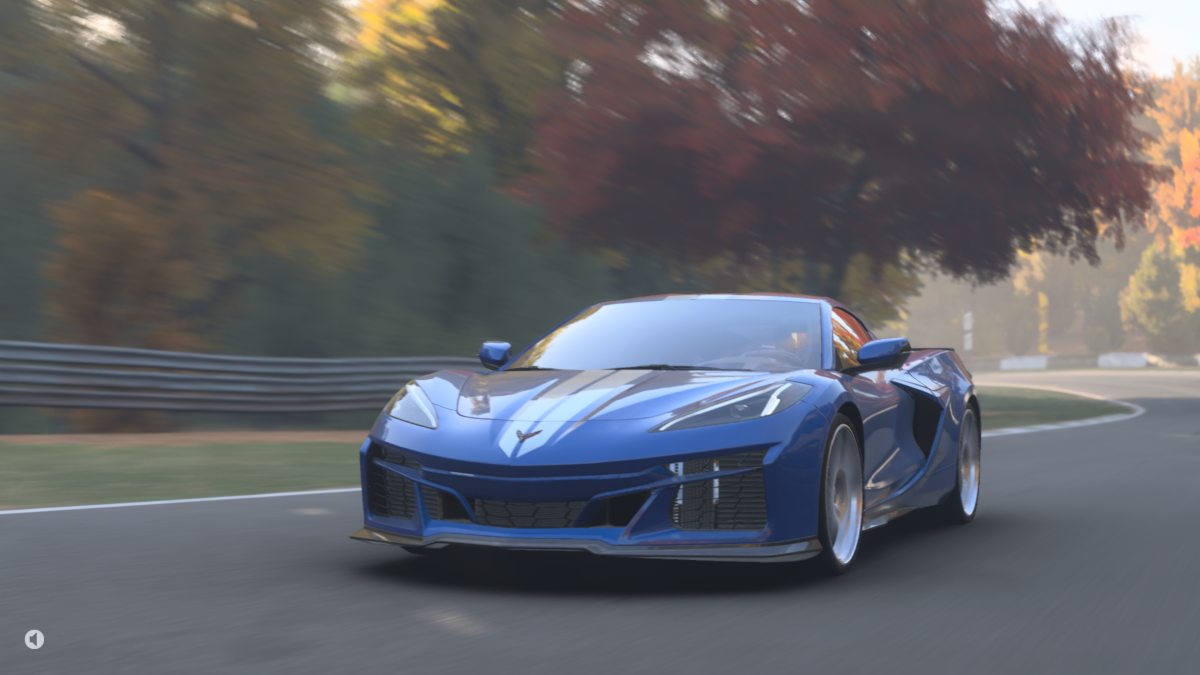 A blue Corvette on track at Maple Valley in Forza Motorsport.