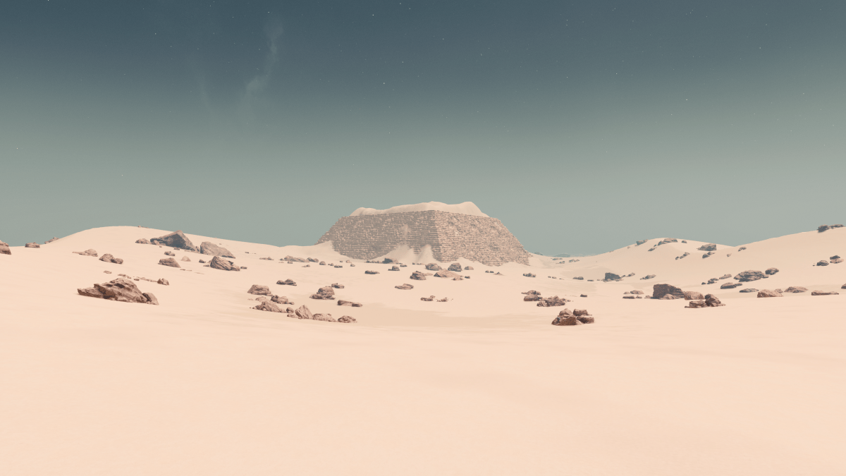 The ruins of the Pyramids in Cairo are shown in the distance in Starfield.