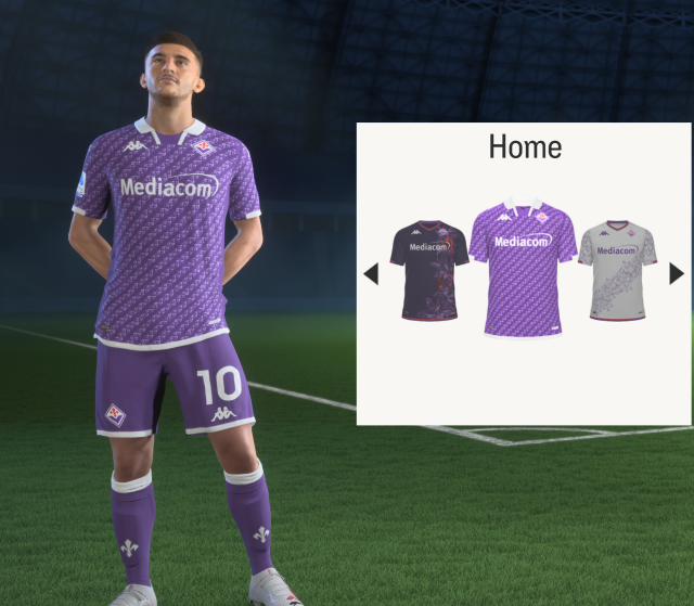 A screenshot showing the Fiorentina kits in EA FC 24.