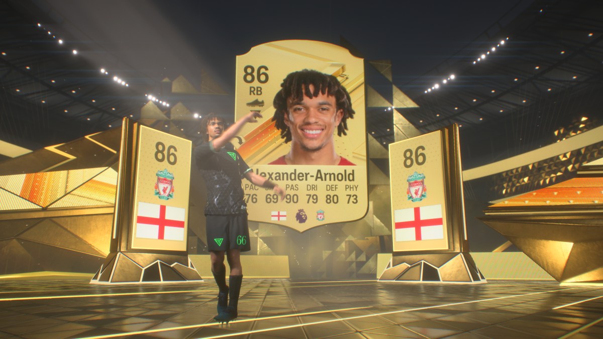Trent Alexander-Arnold's Ultimate Team card shown in EA FC 24 after opening a pack.