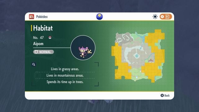 Aipom habitat location in Pokemon Violet