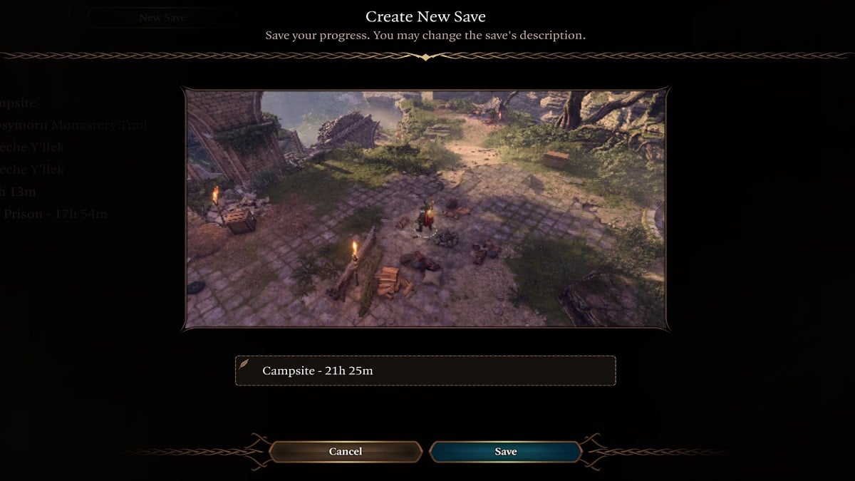 An image of the save screen in Baldur's Gate 3.