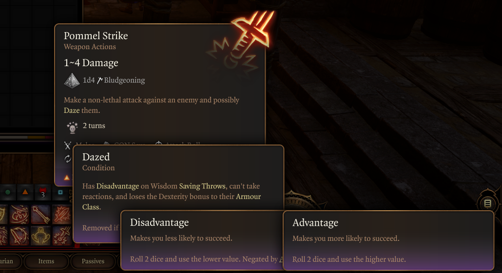 An image of the description of a spell and its tooltips in Baldur's Gate 3.