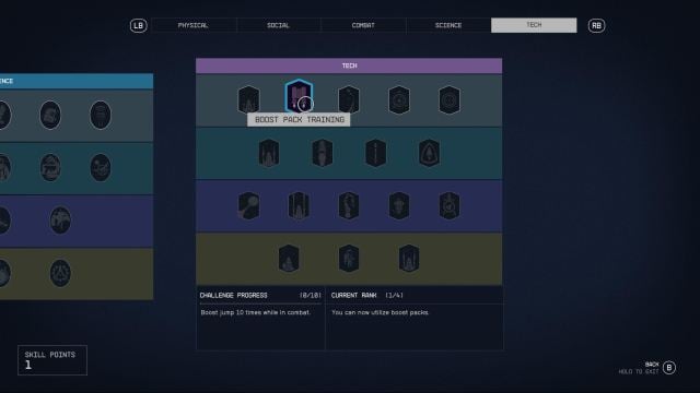 Boost Pack Training skill upgrade in Starfield