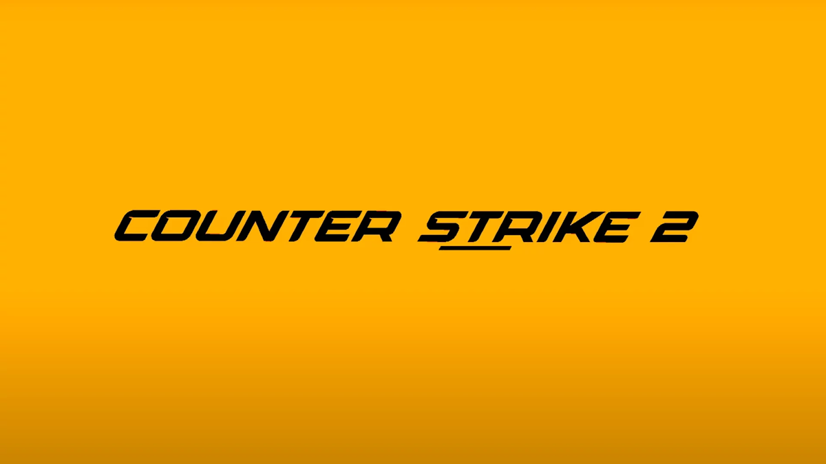 Counter Strike 2 written out in black lettering on a yellow background.
