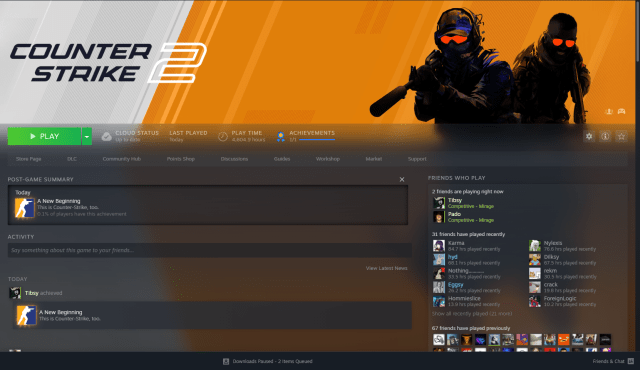 Steam page for CS2 on my own account