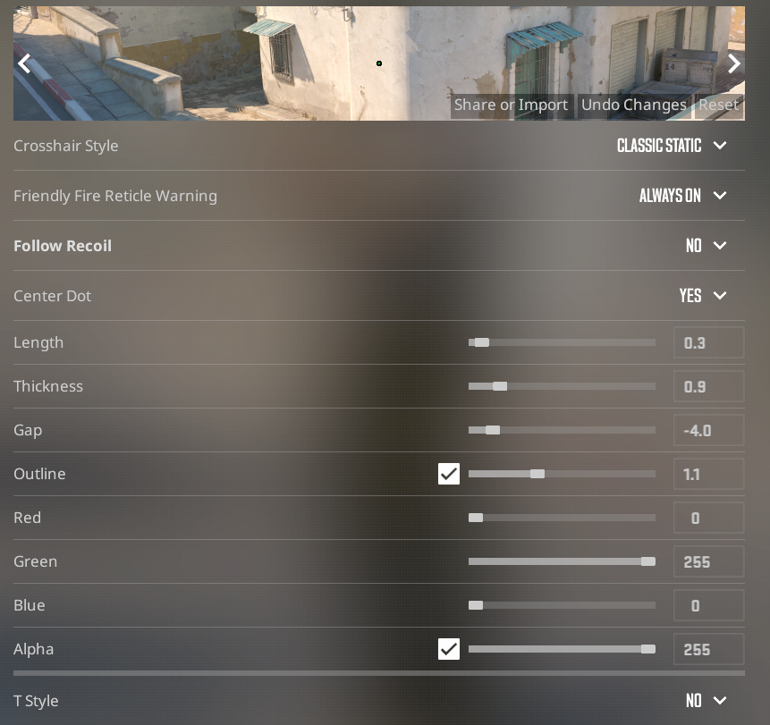 Basic dot crosshair in CS2 settings