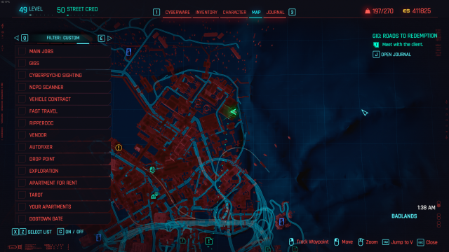 A map of Night City showing the Wattson district