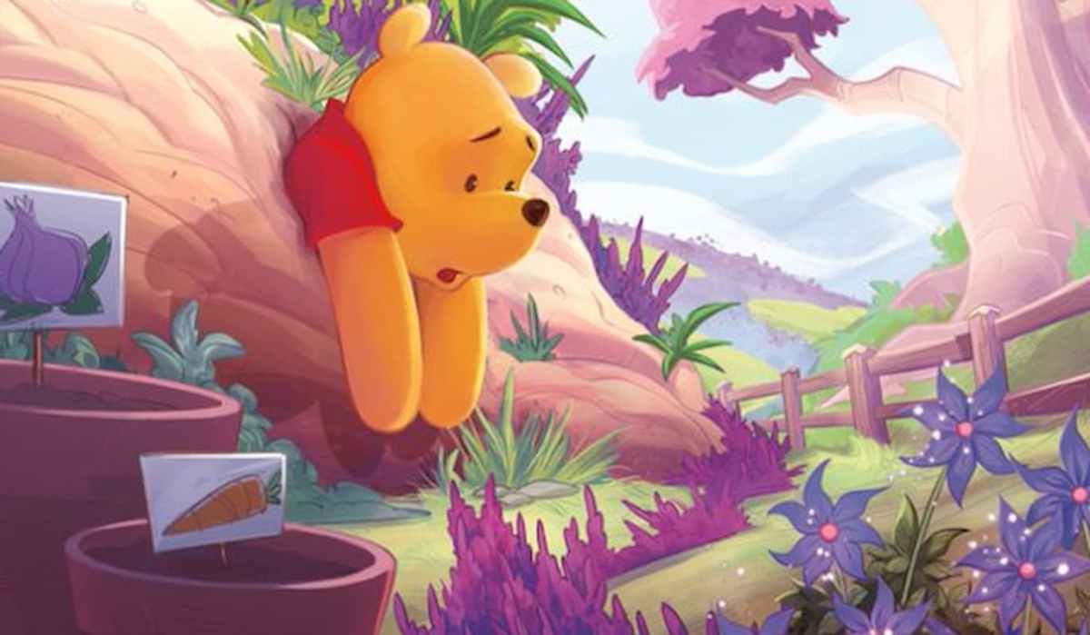Image of Winnie-the-Pooh stuck in window at house through Disney Lorcana I'm Stuck Rise of the Floodborn