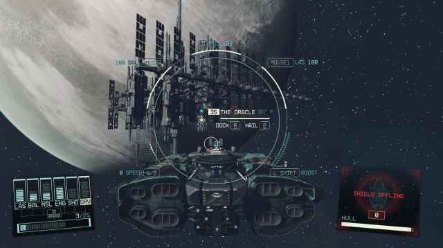 A screenshot from Starfield shows readers what the prompt to dock a staryard or space station looks like.