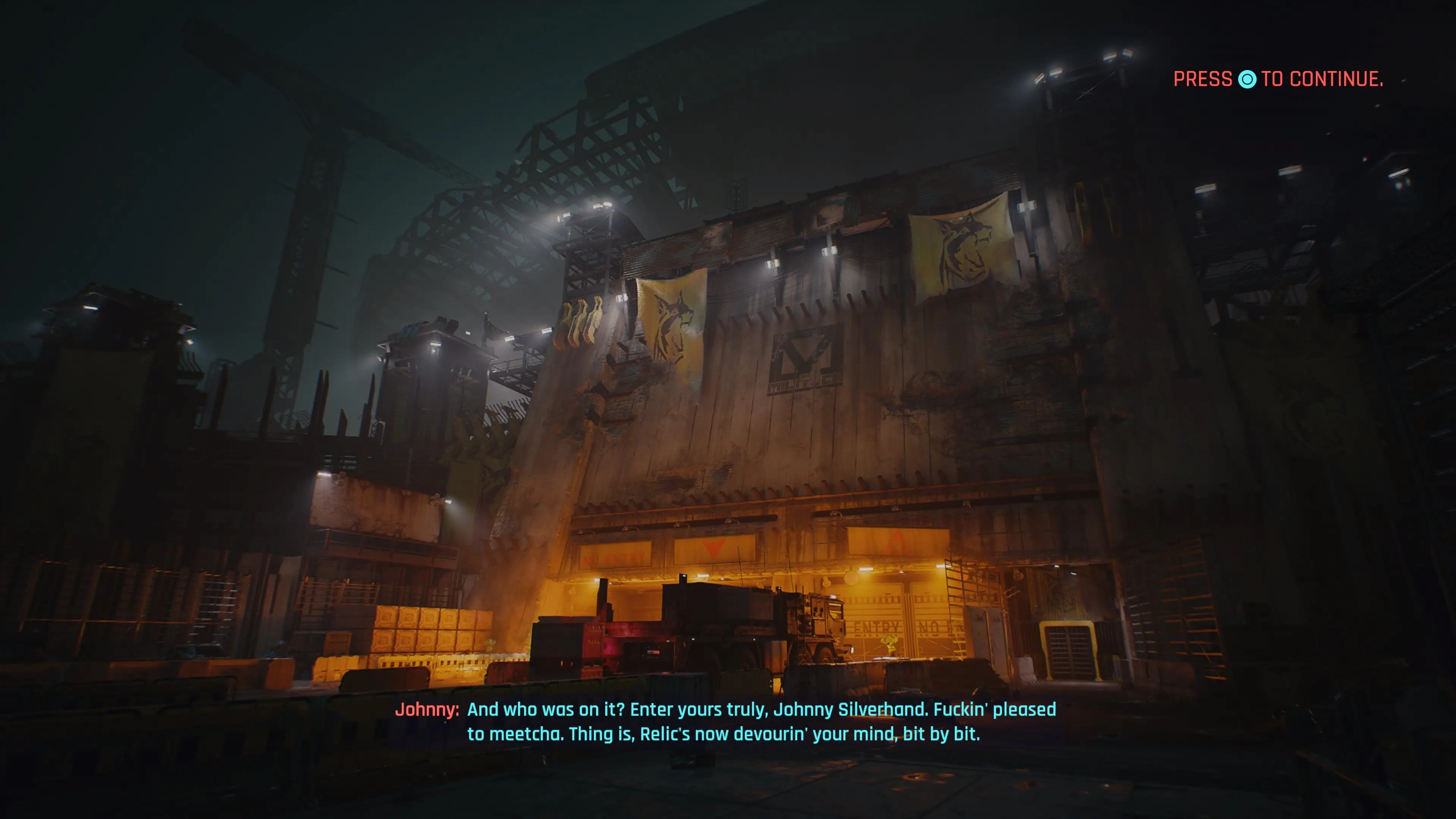 An in game screenshot of the loading screen when you skip to the Phantom Liberty DLC in Cyberpunk 2077. 