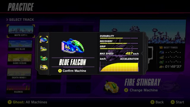 Full stat spread for the Blue Falcon in F-Zero 99.