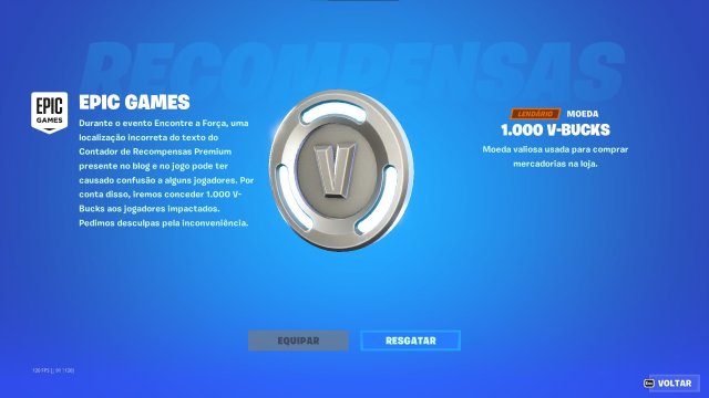 Fortnite notification showing V-Bucks refund for the Find the Force event. 