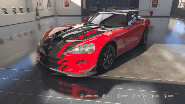 A red and black Dodge Viper in Forza Motorsport.