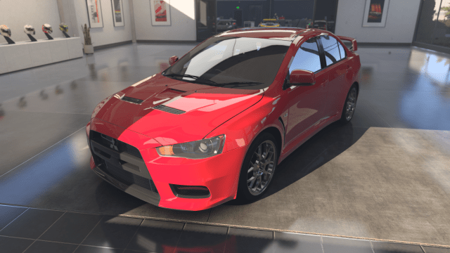 A red Mitsubishi Evo in Forza Motorsport.