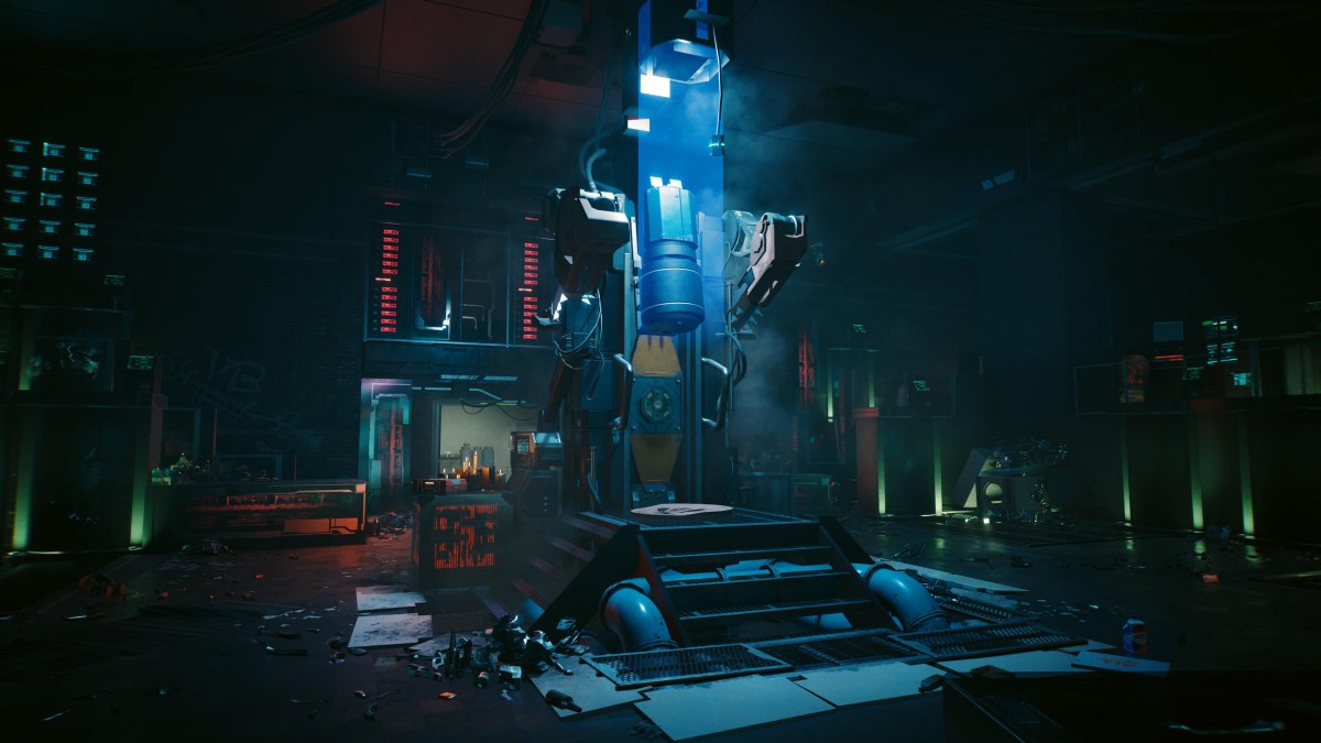 An in game screenshot of the Voodoo Boys hideout from the Cyberpunk 2077 DLC Phantom Liberty