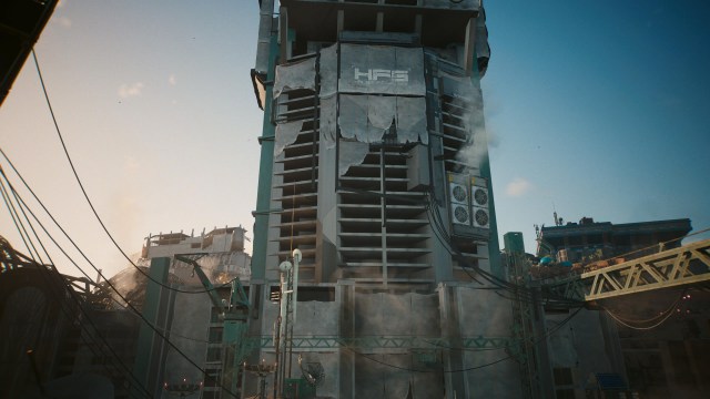An in game screenshot of the construction site from Cyberpunk 2077.