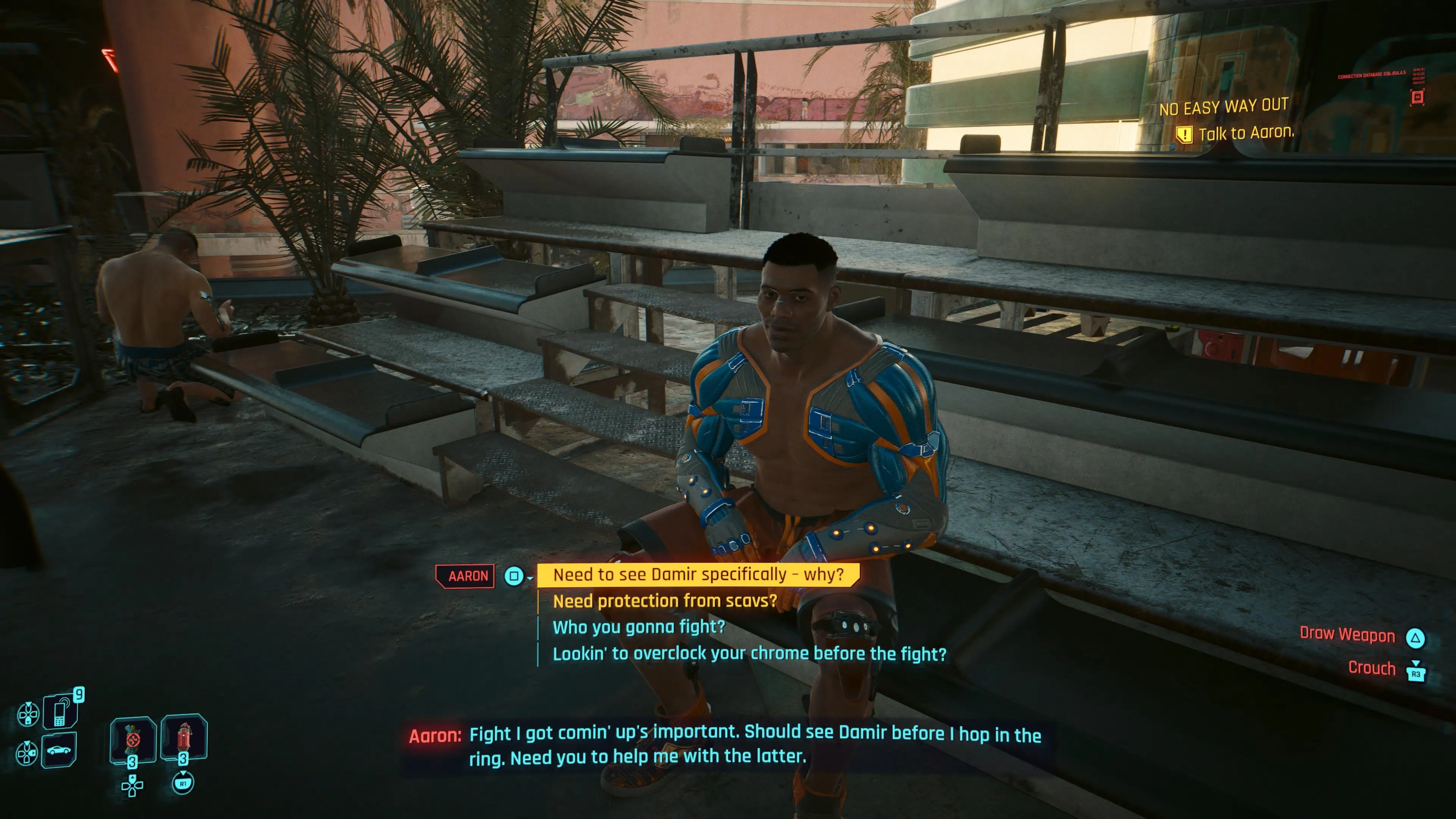 An in game screenshot of the character Aaron from the game Cyberpunk 2077.