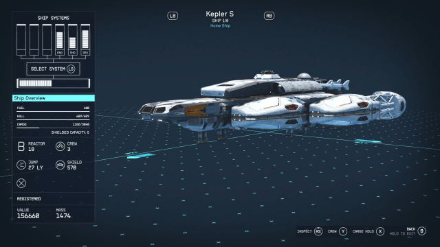 A small, sleek ship on a blueprint background.