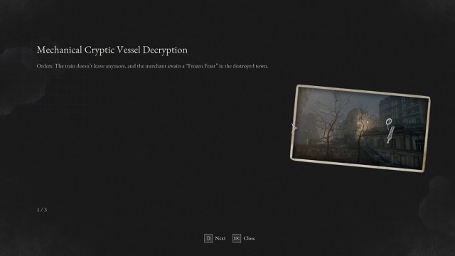 The Mechanical Cryptic Vessel Decryption and photograph in Lies of P