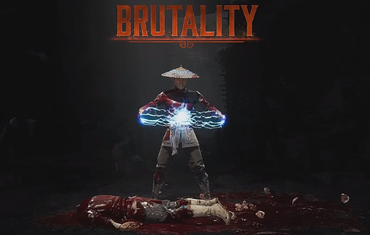 There is a shot of the words Brutality above Raiden, who just executed an opponent.