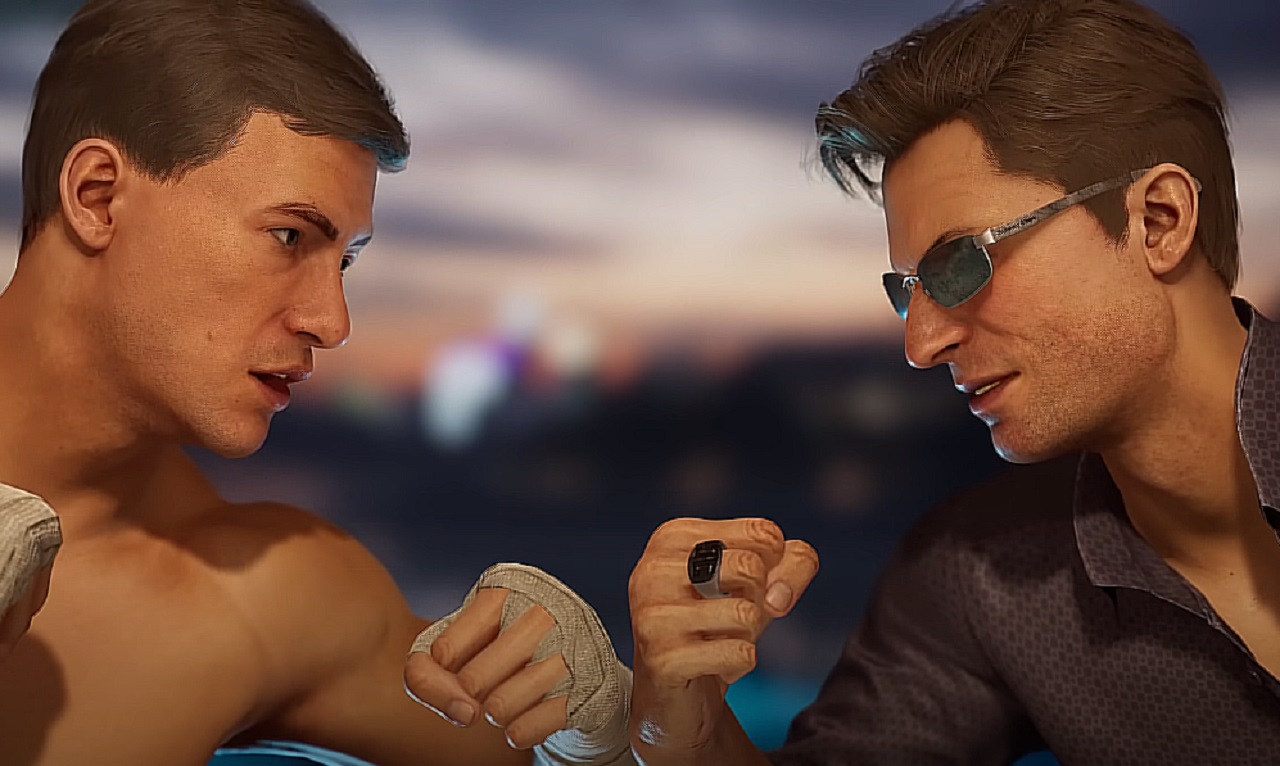 There are two versions of Johnny Cage clashing with each other. One wears glasses and the other looks like Jean-Claude Van Damme