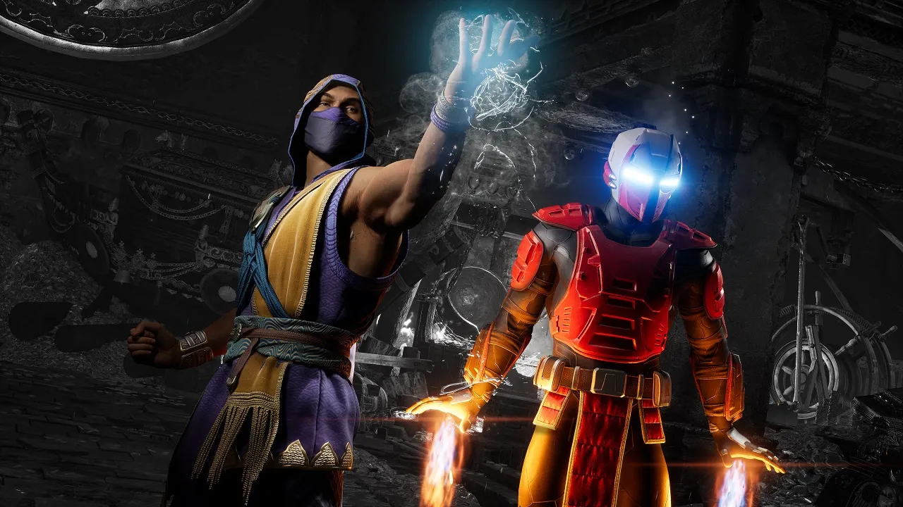Two fighters are standing side-by-side with a crypt behind them. They are ready to fight their opponents.