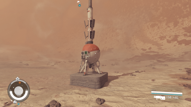 Image of a beacon on a desolate planet with high winds.
