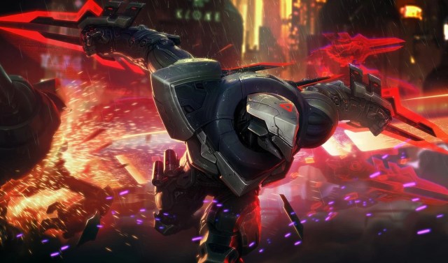 PROJECT Zed dashing forward in futuristic setting.