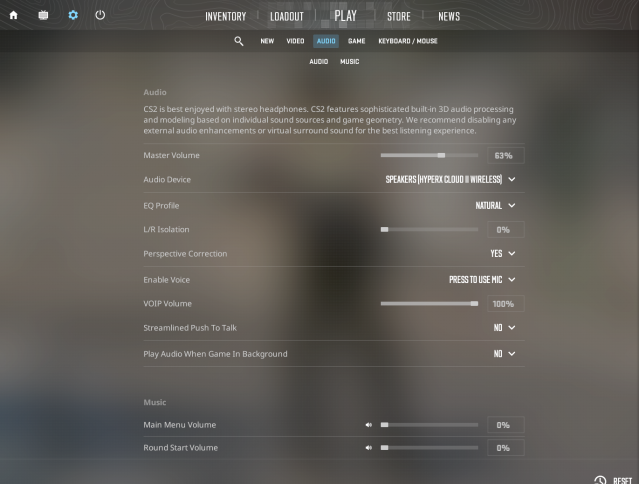 Counter-Strike 2 Audio settings list