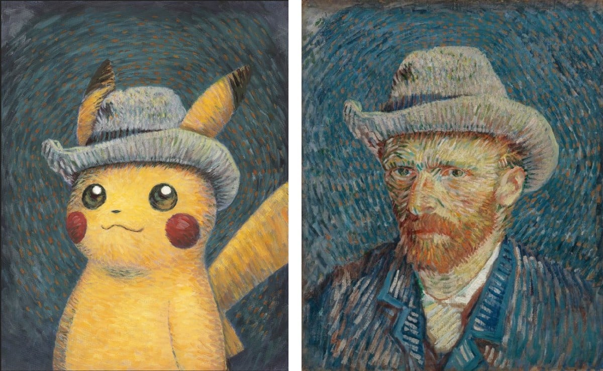 Pikachu in the style of Self-portrait with Grey Felt Hat.