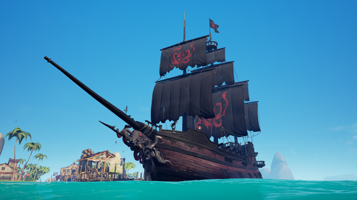 An image of the Inky Kraken ship cosmetics from the game Sea of Thieves. 