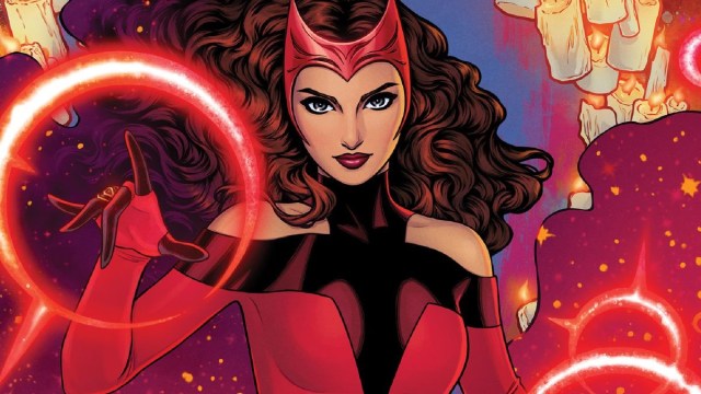 Scarlet Witch in the comics, showing her mystical aura in the hand