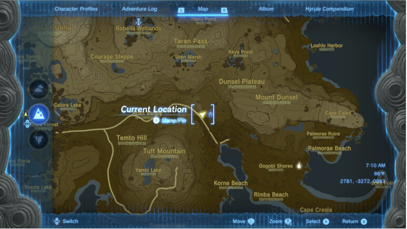 Screenshot of the map to Lureelin in ToTK. 