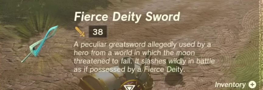 Screenshot of the Fierce Diety Sword from Zelda ToTK. 