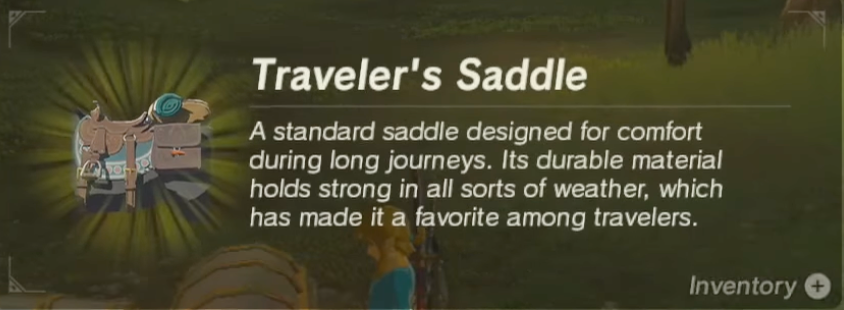 Screenshot of the Traveler's Saddle from Zelda ToTK. 