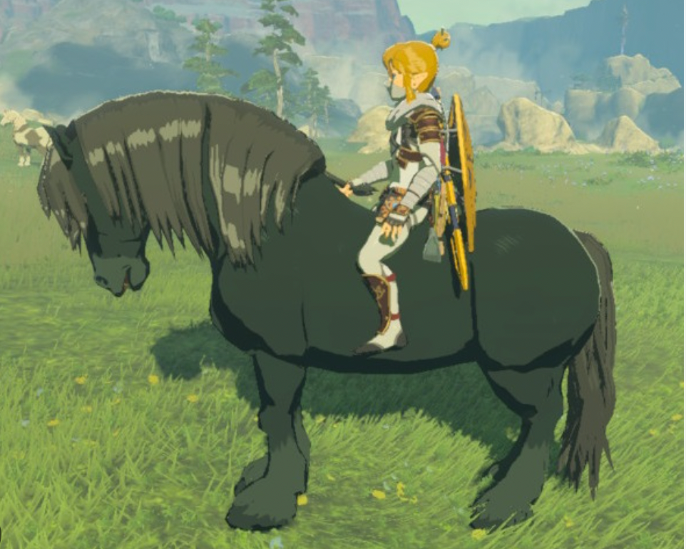A screenshot of a horse with a long mane. 