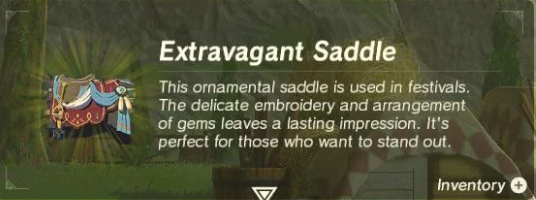 Screenshot of the Extravagant Saddle from Zelda ToTK. 