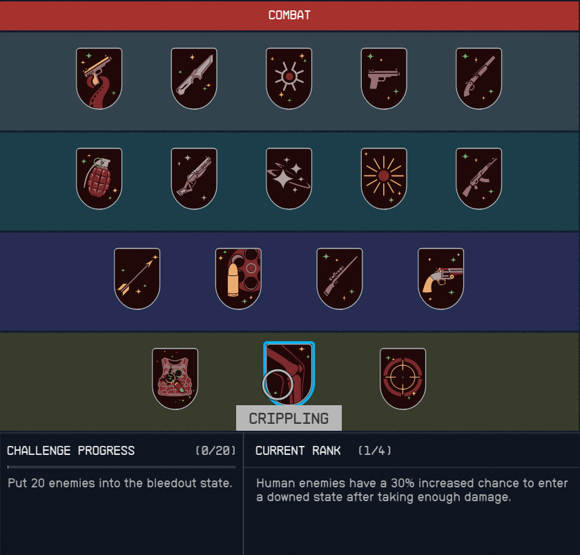 Displays the combat skill tree in Starfield.