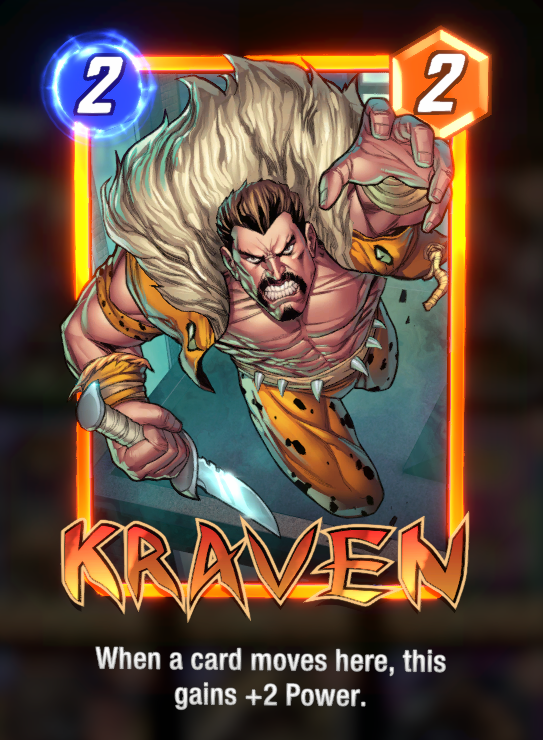 Kraven card, holding his dagger and wearing his brown costume 