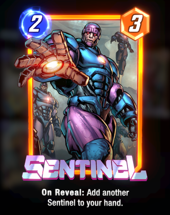 Sentinel card, showing its hand while preparing to release a blast. 