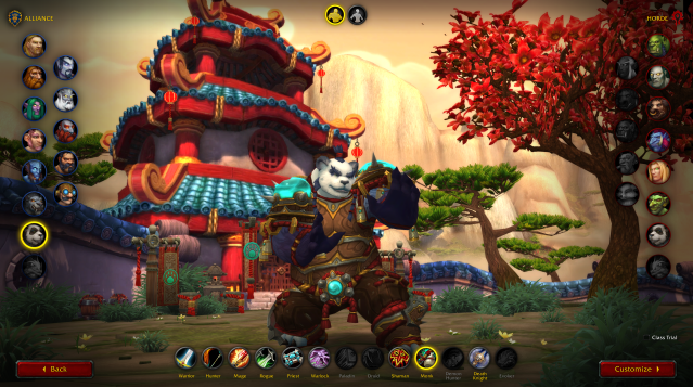 A Pandaren Monk being created in the WoW character creation screen. 