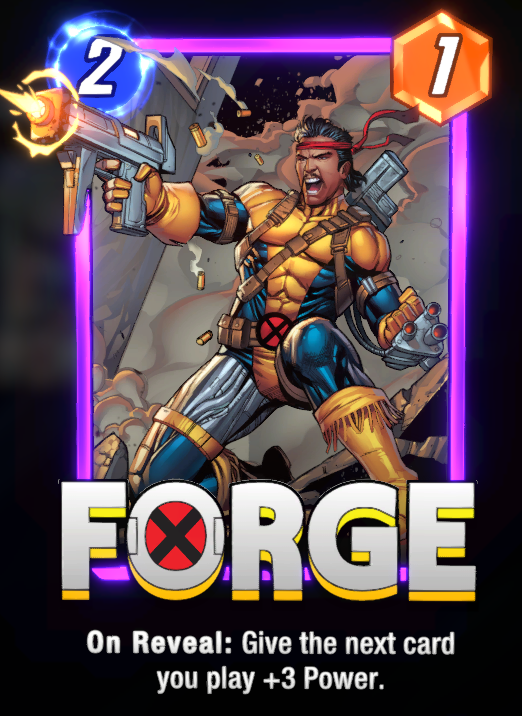 Forge card, while holding his guns and weapons.