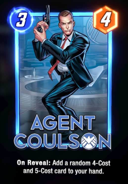 Agent Coulson card, holding his gun while in the S.H.I.E.L.D. office. 