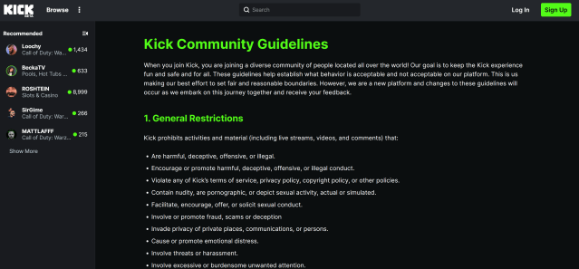 Kick's community guidelines for does kick allow nsfw content