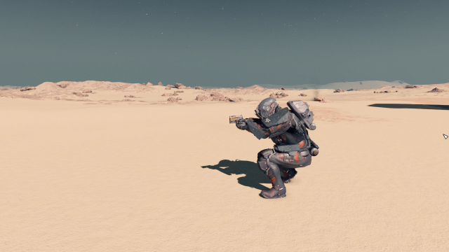 Image of an astronaut sneaking around on a desert planet.